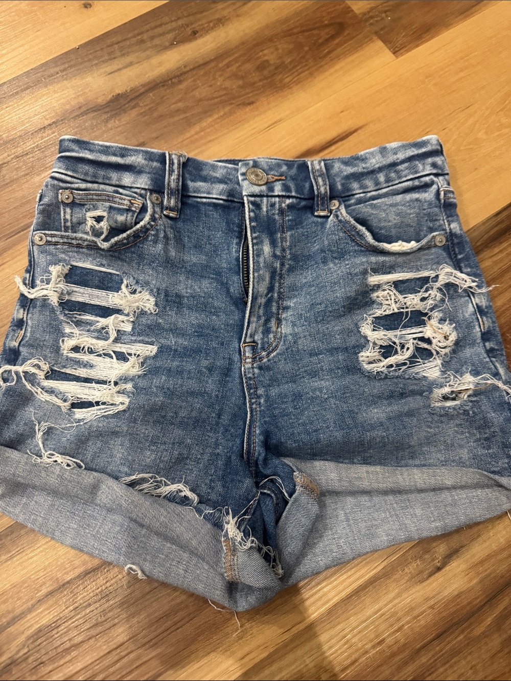 American Eagle Outfitters Distressed Blue Denim Shorts